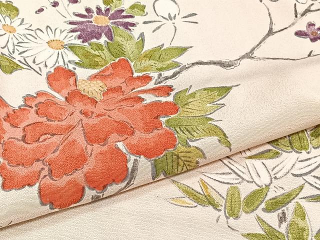 平和屋着物▽上質な小紋　単衣　草花文　正絹　逸品　CAAT6611xi