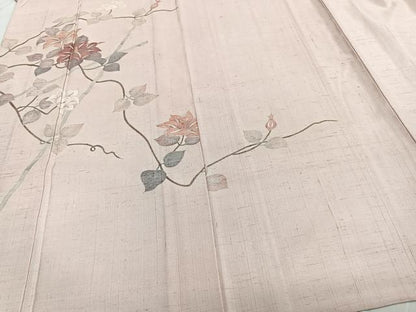 平和屋着物▽訪問着　単衣　紬地　枝花文　銀彩　正絹　逸品　CAAT6613xi