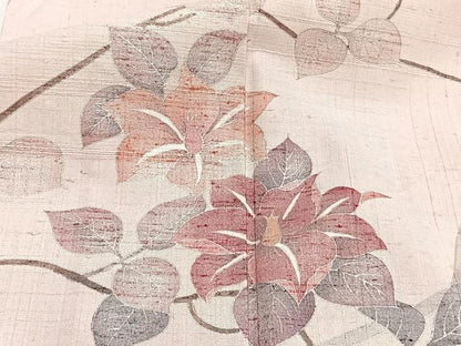 平和屋着物▽訪問着　単衣　紬地　枝花文　銀彩　正絹　逸品　CAAT6613xi