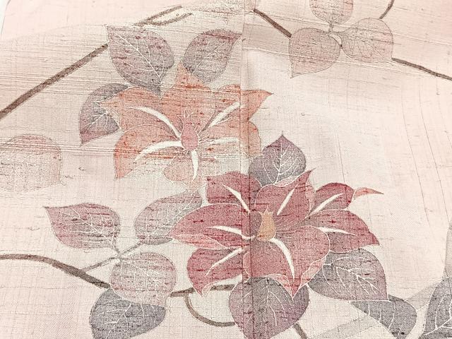 平和屋着物▽訪問着　単衣　紬地　枝花文　銀彩　正絹　逸品　CAAT6613xi