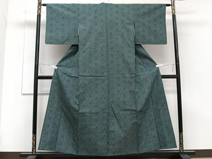 平和屋着物▽上質な紬 単衣 麻の葉文 正絹 逸品 CAAT6615xi
