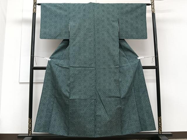 平和屋着物▽上質な紬 単衣 麻の葉文 正絹 逸品 CAAT6615xi