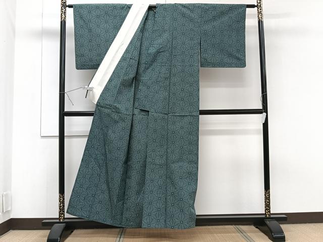 平和屋着物▽上質な紬 単衣 麻の葉文 正絹 逸品 CAAT6615xi