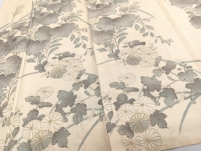 平和屋着物▽上質な小紋 単衣 紬地 手描き 草花文 金彩 正絹 逸品 未使用 CAAT6616xi