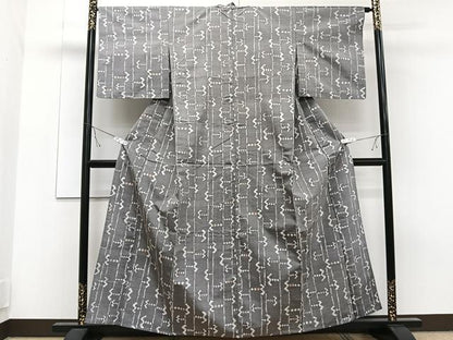 平和屋着物▽上質な紬 単衣 幾何学文 正絹 逸品 CAAT6618xi