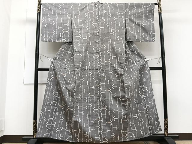平和屋着物▽上質な紬 単衣 幾何学文 正絹 逸品 CAAT6618xi