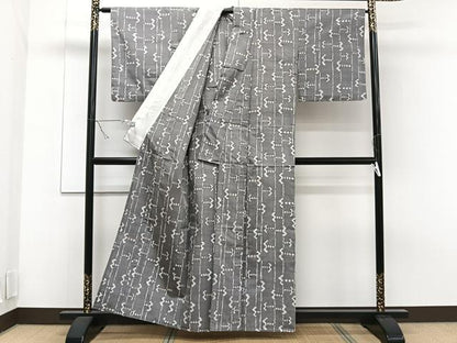 平和屋着物▽上質な紬 単衣 幾何学文 正絹 逸品 CAAT6618xi