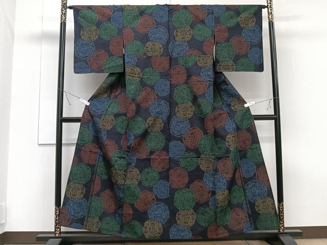 平和屋着物▽本真綿紬 小千谷紬 単衣 絵皿文 証紙付き 正絹 逸品 未使用 CAAT6619xi