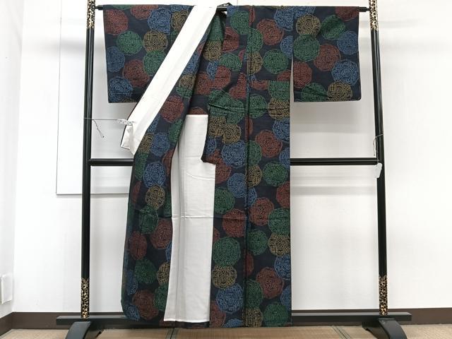 平和屋着物▽本真綿紬 小千谷紬 単衣 絵皿文 証紙付き 正絹 逸品 未使用 CAAT6619xi