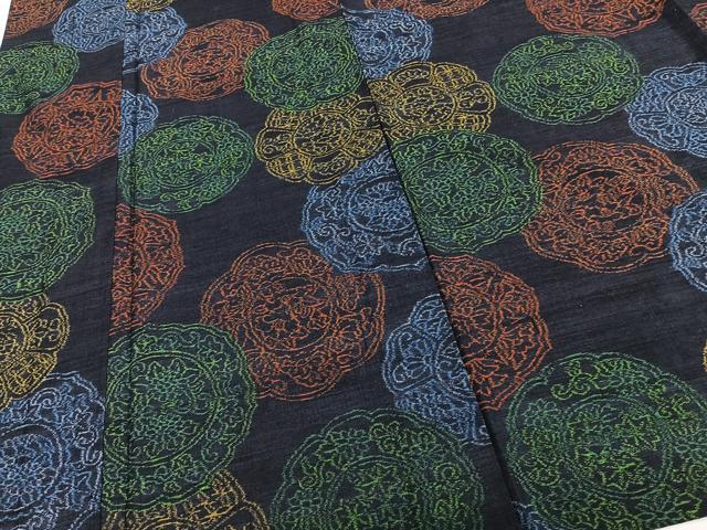 平和屋着物▽本真綿紬 小千谷紬 単衣 絵皿文 証紙付き 正絹 逸品 未使用 CAAT6619xi