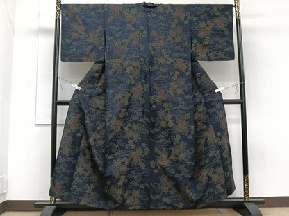 平和屋着物▽上質な紬 単衣 草花文 正絹 逸品 CAAT6620xi