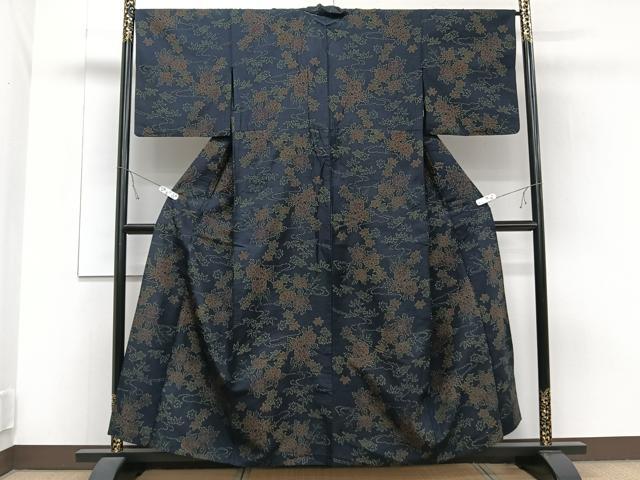 平和屋着物▽上質な紬 単衣 草花文 正絹 逸品 CAAT6620xi