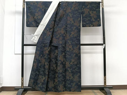 平和屋着物▽上質な紬 単衣 草花文 正絹 逸品 CAAT6620xi