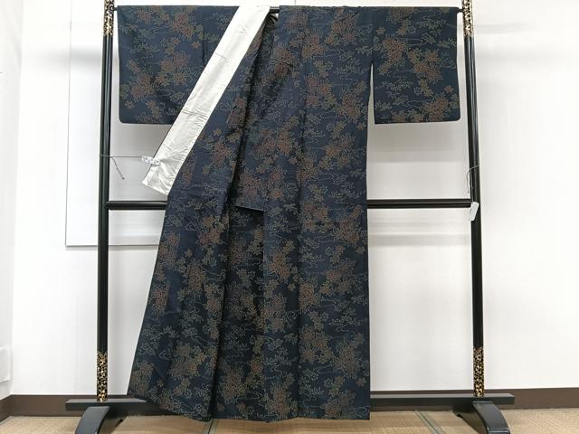 平和屋着物▽上質な紬 単衣 草花文 正絹 逸品 CAAT6620xi