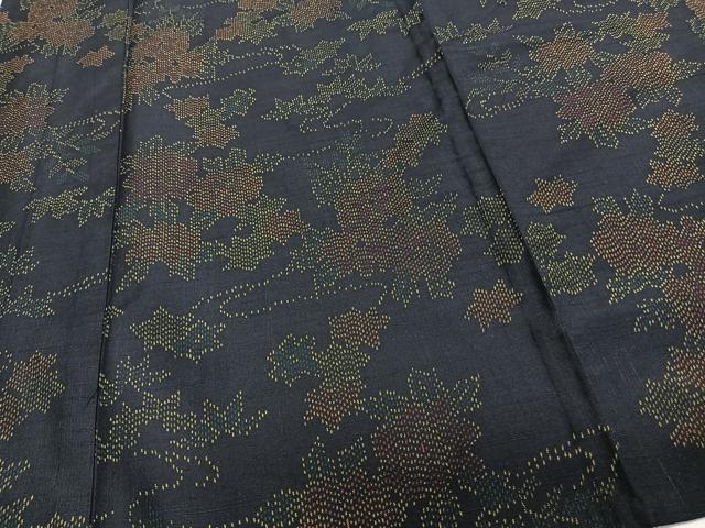 平和屋着物▽上質な紬 単衣 草花文 正絹 逸品 CAAT6620xi