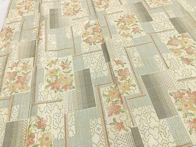 平和屋着物▽上質な紬　単衣　色紙草花文　正絹　逸品　CAAT6622xi