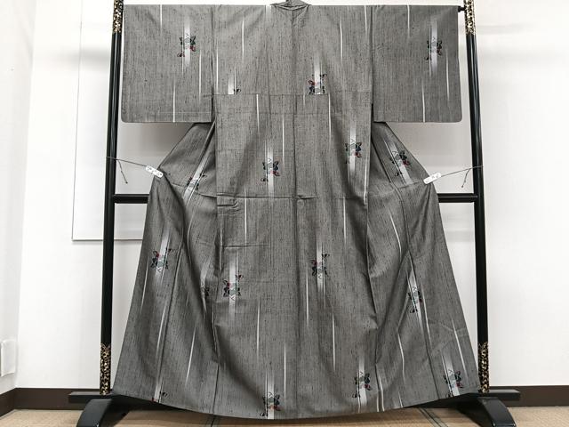平和屋着物▽上質な紬 単衣 草花文 正絹 逸品 CAAT6624xi