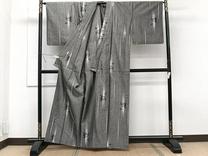 平和屋着物▽上質な紬 単衣 草花文 正絹 逸品 CAAT6624xi