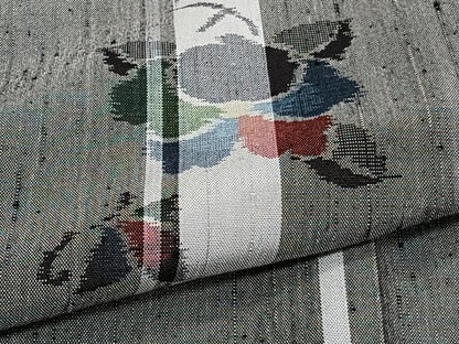 平和屋着物▽上質な紬 単衣 草花文 正絹 逸品 CAAT6624xi
