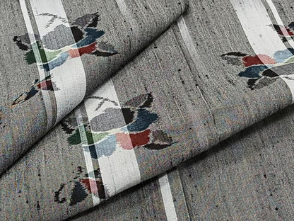 平和屋着物▽上質な紬 単衣 草花文 正絹 逸品 CAAT6624xi