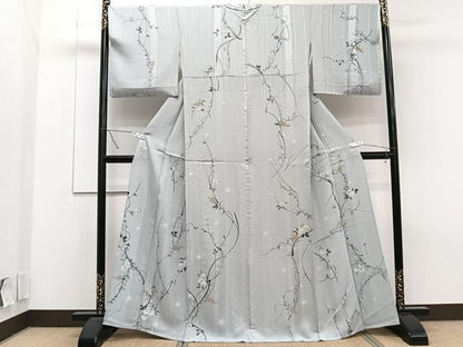 平和屋着物▽上質な小紋 単衣 作家物 手描き 葡萄蔦の葉文 正絹 逸品 CAAT6628xi