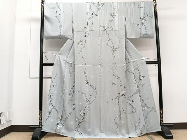 平和屋着物▽上質な小紋 単衣 作家物 手描き 葡萄蔦の葉文 正絹 逸品 CAAT6628xi
