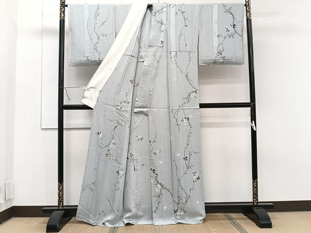平和屋着物▽上質な小紋 単衣 作家物 手描き 葡萄蔦の葉文 正絹 逸品 CAAT6628xi