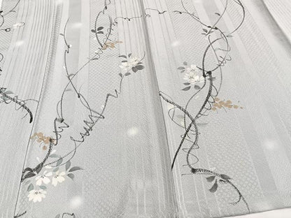 平和屋着物▽上質な小紋 単衣 作家物 手描き 葡萄蔦の葉文 正絹 逸品 CAAT6628xi