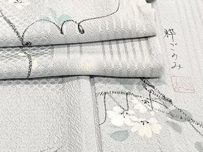 平和屋着物▽上質な小紋 単衣 作家物 手描き 葡萄蔦の葉文 正絹 逸品 CAAT6628xi