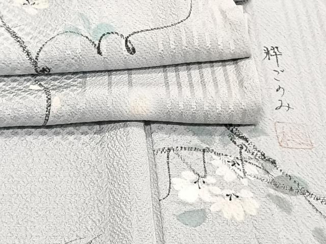 平和屋着物▽上質な小紋 単衣 作家物 手描き 葡萄蔦の葉文 正絹 逸品 CAAT6628xi