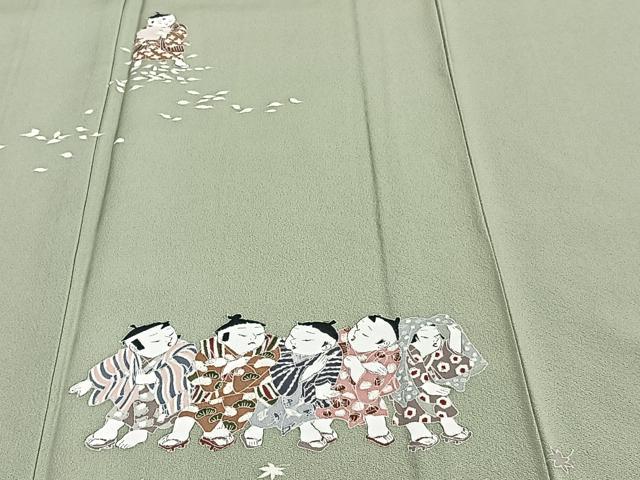 平和屋着物▽訪問着 単衣 友禅 童子 正絹 逸品 CAAT6629xi