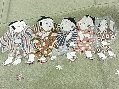 平和屋着物▽訪問着 単衣 友禅 童子 正絹 逸品 CAAT6629xi