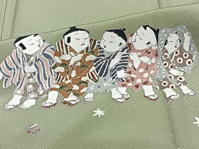 平和屋着物▽訪問着 単衣 友禅 童子 正絹 逸品 CAAT6629xi