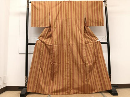 平和屋着物▽上質な紬　単衣　縞　正絹　逸品　CAAT6632xi