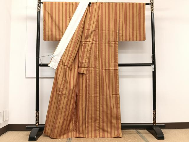 平和屋着物▽上質な紬　単衣　縞　正絹　逸品　CAAT6632xi