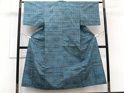平和屋着物▽上質な紬 単衣 横段文 正絹 逸品 CAAT6633xi