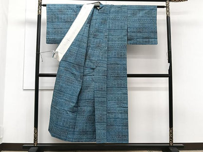 平和屋着物▽上質な紬 単衣 横段文 正絹 逸品 CAAT6633xi