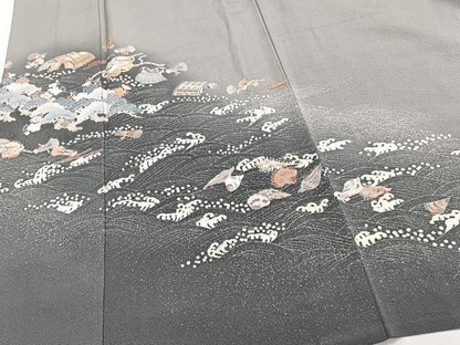 平和屋着物▽訪問着 単衣 刺繍 貝合わせ文 暈し染め 金彩 正絹 逸品 CAAT6635xi