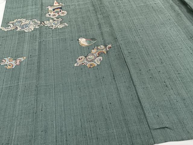 平和屋着物▽訪問着 単衣 紬地 型染め 花鳥吉祥文 鈴乃屋扱い 正絹 逸品 CAAT6636xi