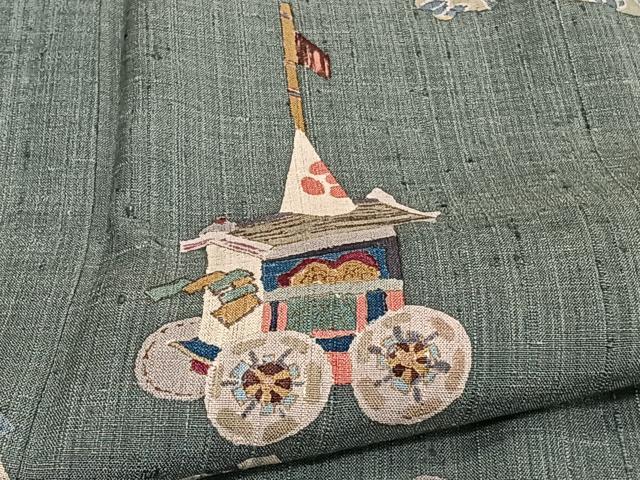 平和屋着物▽訪問着 単衣 紬地 型染め 花鳥吉祥文 鈴乃屋扱い 正絹 逸品 CAAT6636xi
