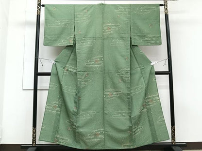 平和屋着物▽小紋 単衣 エ霞草花文 金彩 洗える着物 CAAT6638xi