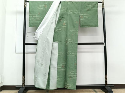平和屋着物▽小紋 単衣 エ霞草花文 金彩 洗える着物 CAAT6638xi