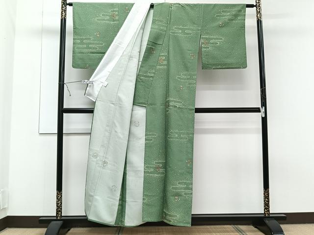 平和屋着物▽小紋 単衣 エ霞草花文 金彩 洗える着物 CAAT6638xi