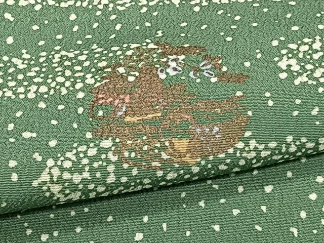 平和屋着物▽小紋 単衣 エ霞草花文 金彩 洗える着物 CAAT6638xi