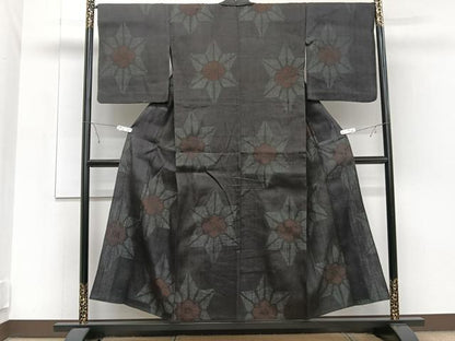 平和屋着物▽上質な紬 単衣 舞花文 正絹 逸品 CAAT6639xi