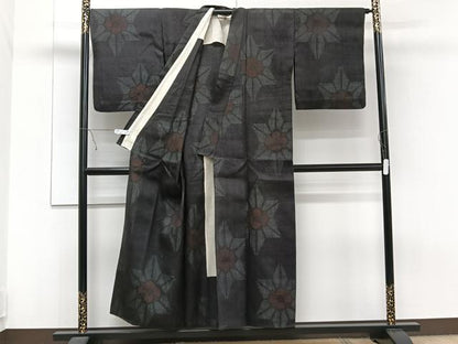 平和屋着物▽上質な紬 単衣 舞花文 正絹 逸品 CAAT6639xi