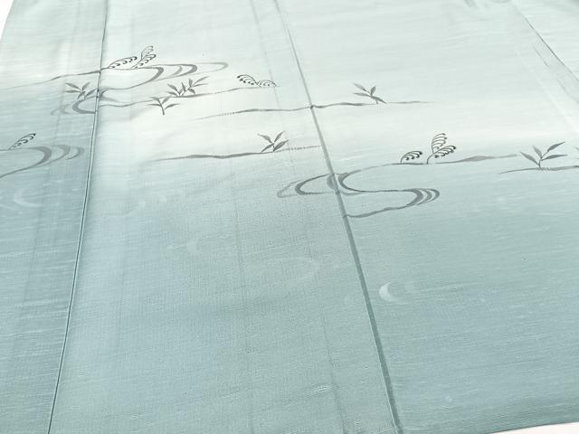 平和屋着物▽訪問着 単衣 紬地 手描き 流水草木文 正絹 逸品 CAAT6640xi