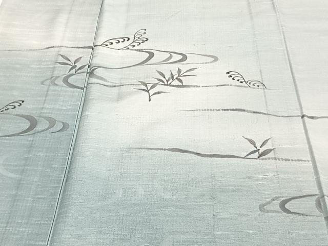 平和屋着物▽訪問着 単衣 紬地 手描き 流水草木文 正絹 逸品 CAAT6640xi