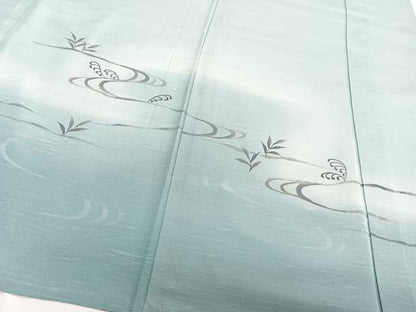 平和屋着物▽訪問着 単衣 紬地 手描き 流水草木文 正絹 逸品 CAAT6640xi