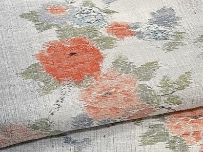 平和屋着物▽本真綿紬 小千谷紬 単衣 草花文 反端付き 正絹 逸品 未使用 CAAT6641xi